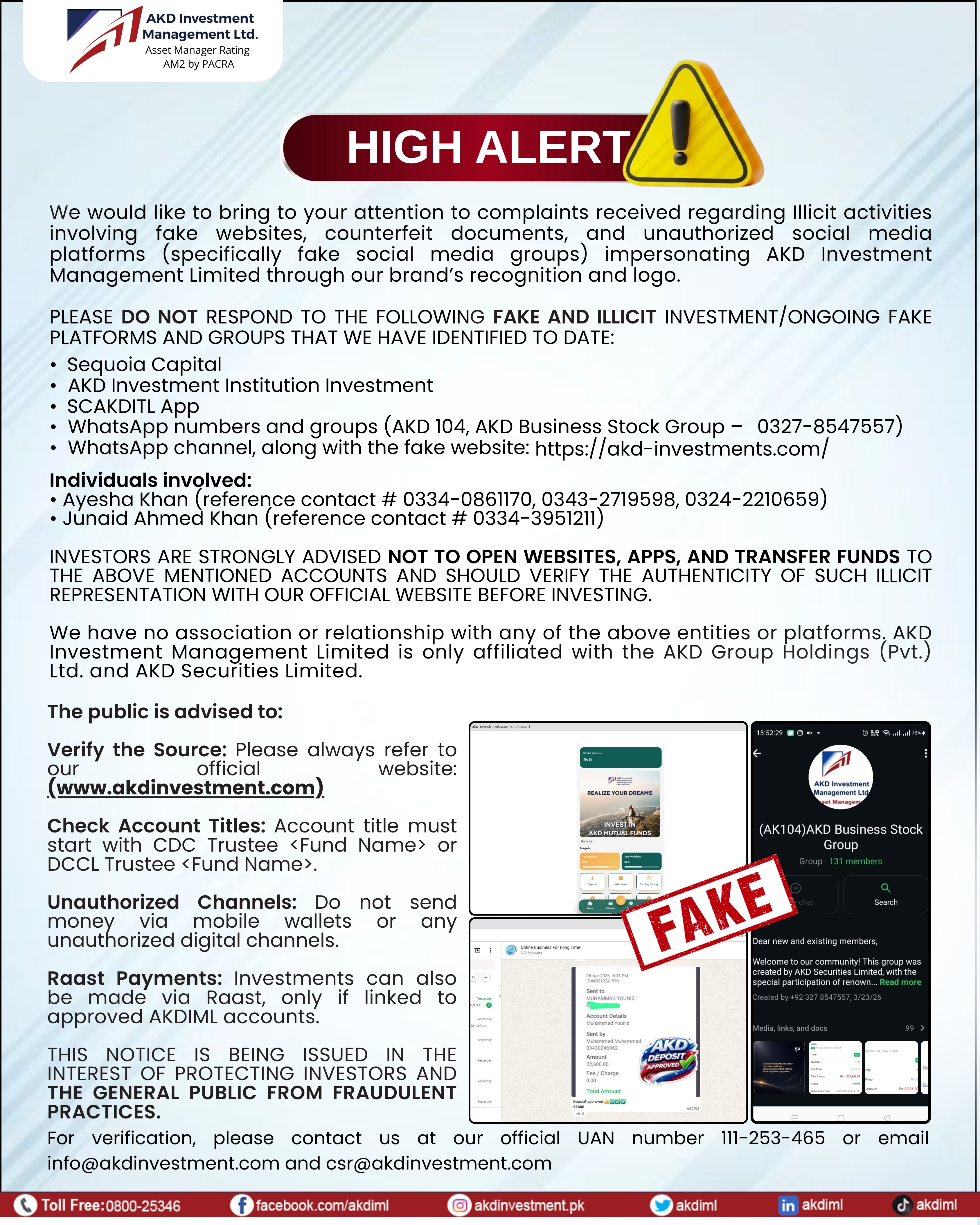 AKD Investment Management Limited important notice
